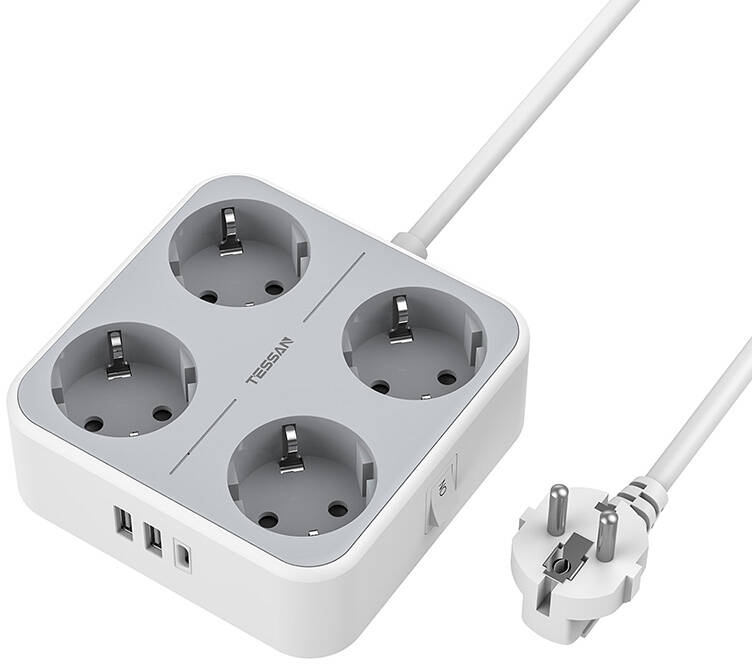 prelungitor tessan ts-302-c, 4 prize, 2 x usb-a, 1x usb-c, 3a, cablu 2m - imagine 7